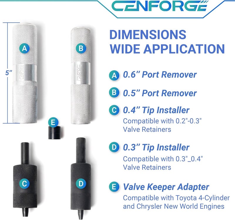 CENFORGE Store Valve Spring Compressor Tool with Valve Lapping Tools, Valve Keeper Remover Installer Set Fits Toyota Four Cylinder and Chrysler New World Engines with Valve Stems from 4.5 to 7.5mm and 5/16" to 3/8" - Image 2
